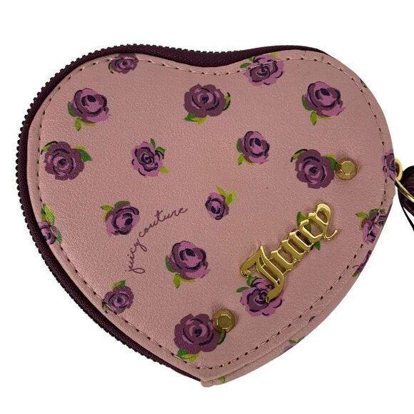 Juicy Couture Heart Shaped Wristlet Coin Wallet Floral Print Blooms At Night - Picture 2 of 5